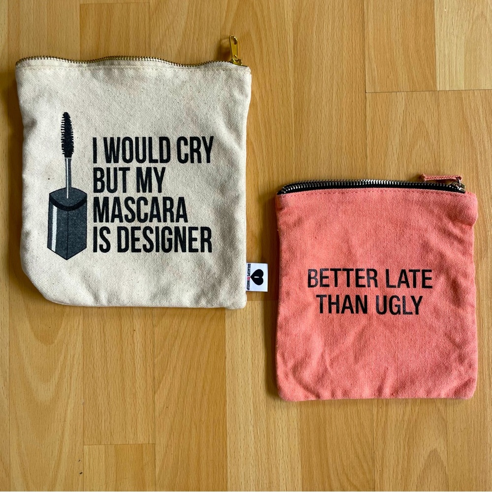 Sassy Funny cosmetic bags makeup canvas jewelry travel bag zippered pouch 2 ct